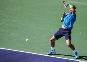 Rafael Nadal BNP Paribas 2012 Open leaning back